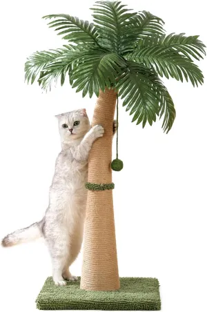 40'' Tall Cat Scratching Post, Curved Design Cat Scratcher Post with 3 Interactive Balls, Natural Sisal Rope Cat Scratching Posts for Indoor Cats Adults Kittens, Multi-Combinable (Style A)