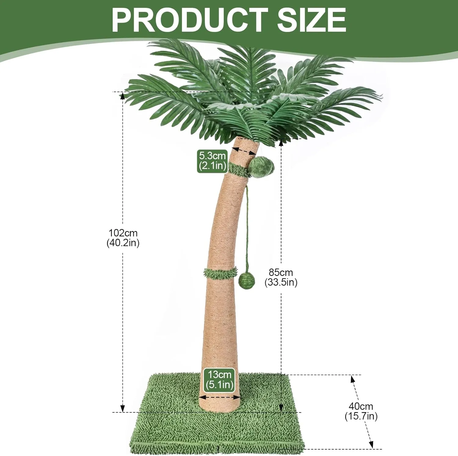 40'' Tall Cat Scratching Post, Curved Design Cat Scratcher Post with 3 Interactive Balls, Natural Sisal Rope Cat Scratching Posts for Indoor Cats Adults Kittens, Multi-Combinable (Style A)