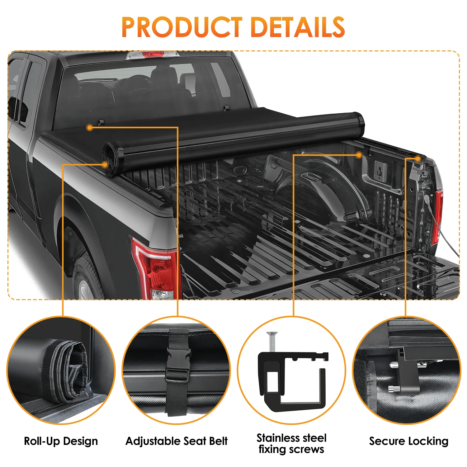 5.2ft Soft Roll Up Truck Bed Cover for Chevy Colorado / GMC Canyon 2015-2022