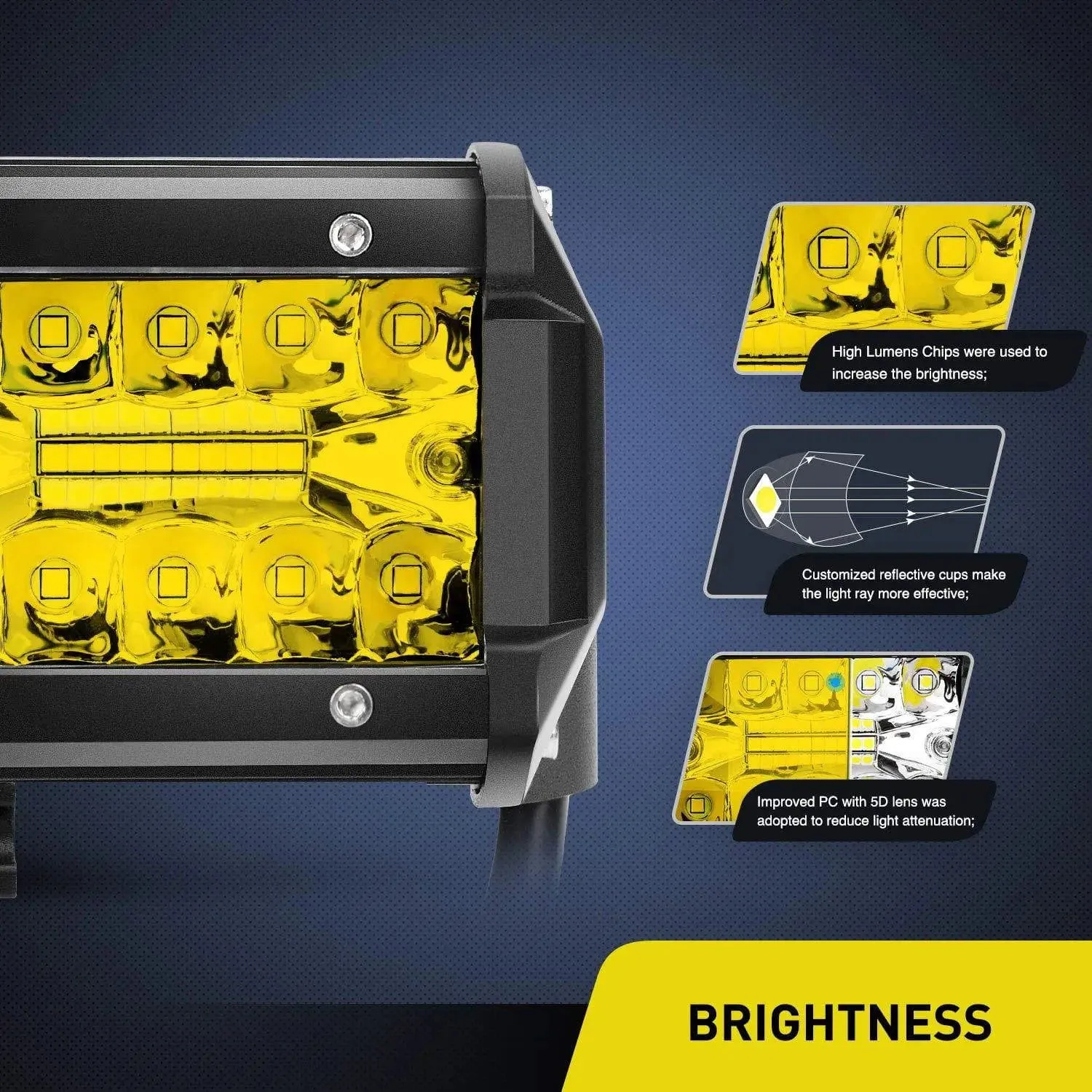 6.5 Inch 120W Triple Row Amber White Spot Flood LED Light Bars (Pair)