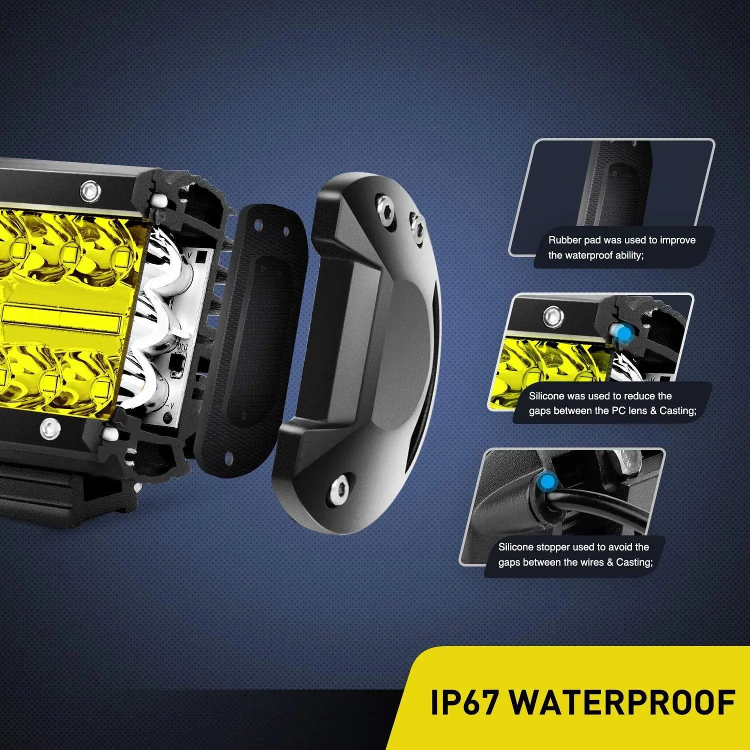 6.5 Inch 120W Triple Row Amber White Spot Flood LED Light Bars (Pair)