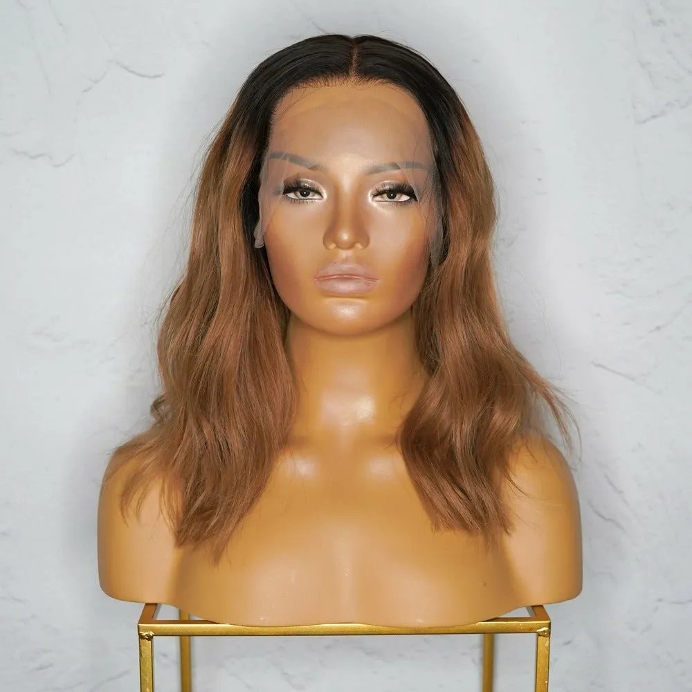 ANEESHA Brown Ombre Human Hair Lace Front Wig