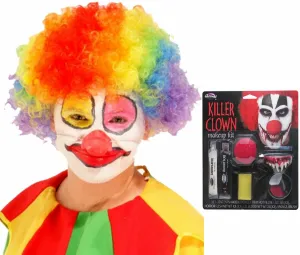 Clown Afro Wig Killer Make Up Kit Halloween Horror Fancy Dress Party Accessories