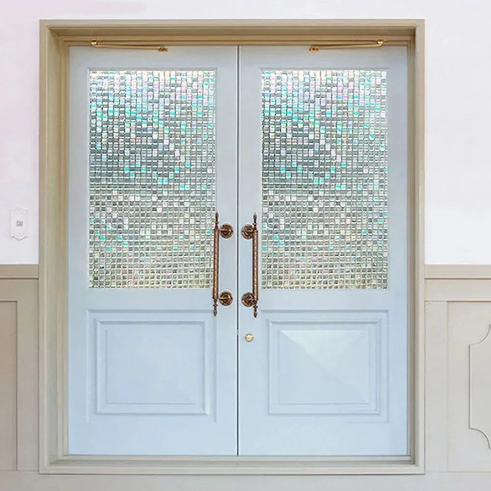 Decorative Door Window Sticker Non Adhesive Privacy Films Removable Rainbow  Glass Film for Home Office 45*100cm 2024