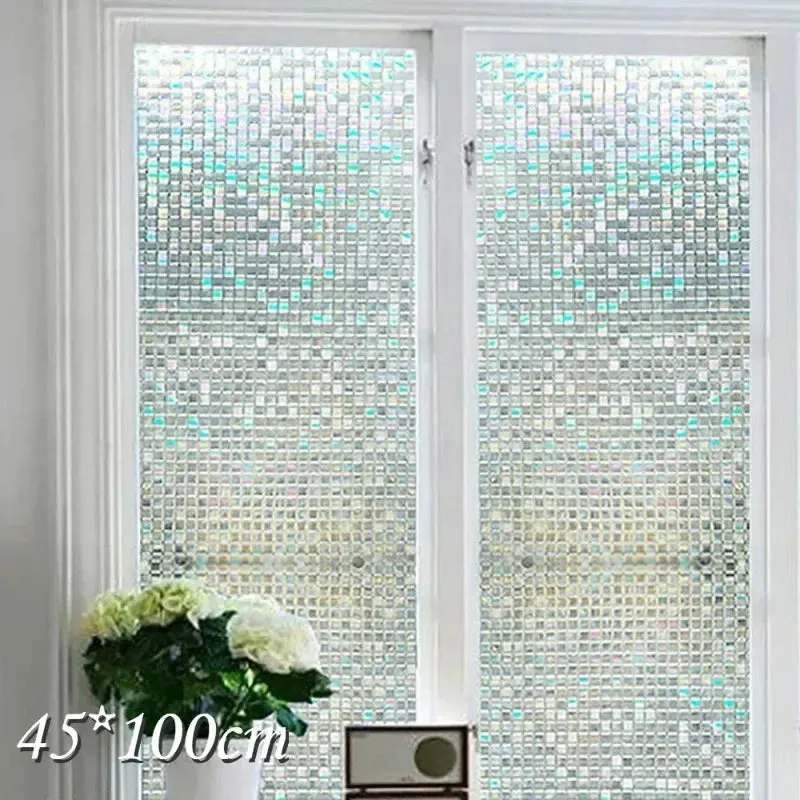 Decorative Door Window Sticker Non Adhesive Privacy Films Removable Rainbow  Glass Film for Home Office 45*100cm 2024
