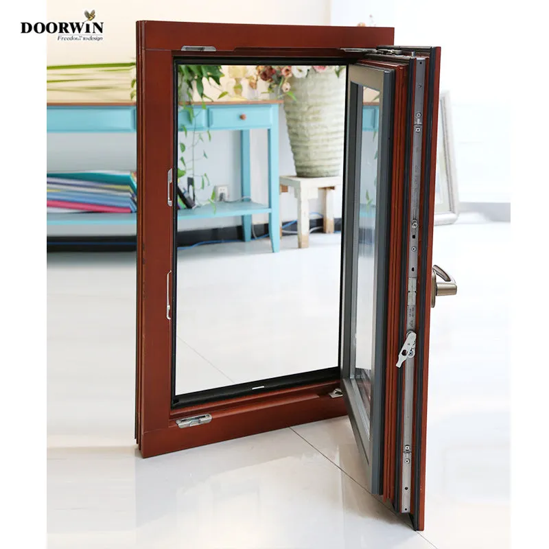 Doorwin 2021Hot sale good quality factory directly European style soundproof sound insulation aluminum wood color shutter windows