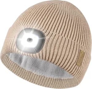 Etsfmoa Unisex Hat with Light,Fleece Lined Beanie Warm Knit Hat,Gifts for Men Women,Rechargeable LED Cap