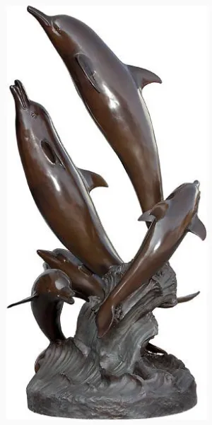 Five Bronze Leaping Dolphins Water Fountain – Ocean-Inspired Water Feature