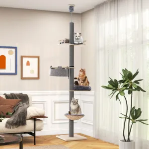 Floor to Ceiling Cat Tree with 93"-107" Adjustable Height-Gray