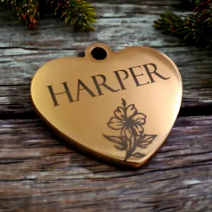Gold Heart Shaped Pet ID Tag | Laser Engraved