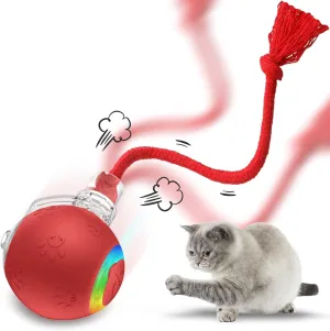 Interactive Cat Toys for Indoor Cats, USB Rechargeable, Fast Rolling Dog Ball Toy On Rug, Bird Chirping & Motion Activated Cat Ball, Anti-Depression Pet Toy Fun Gift with Light (Red)
