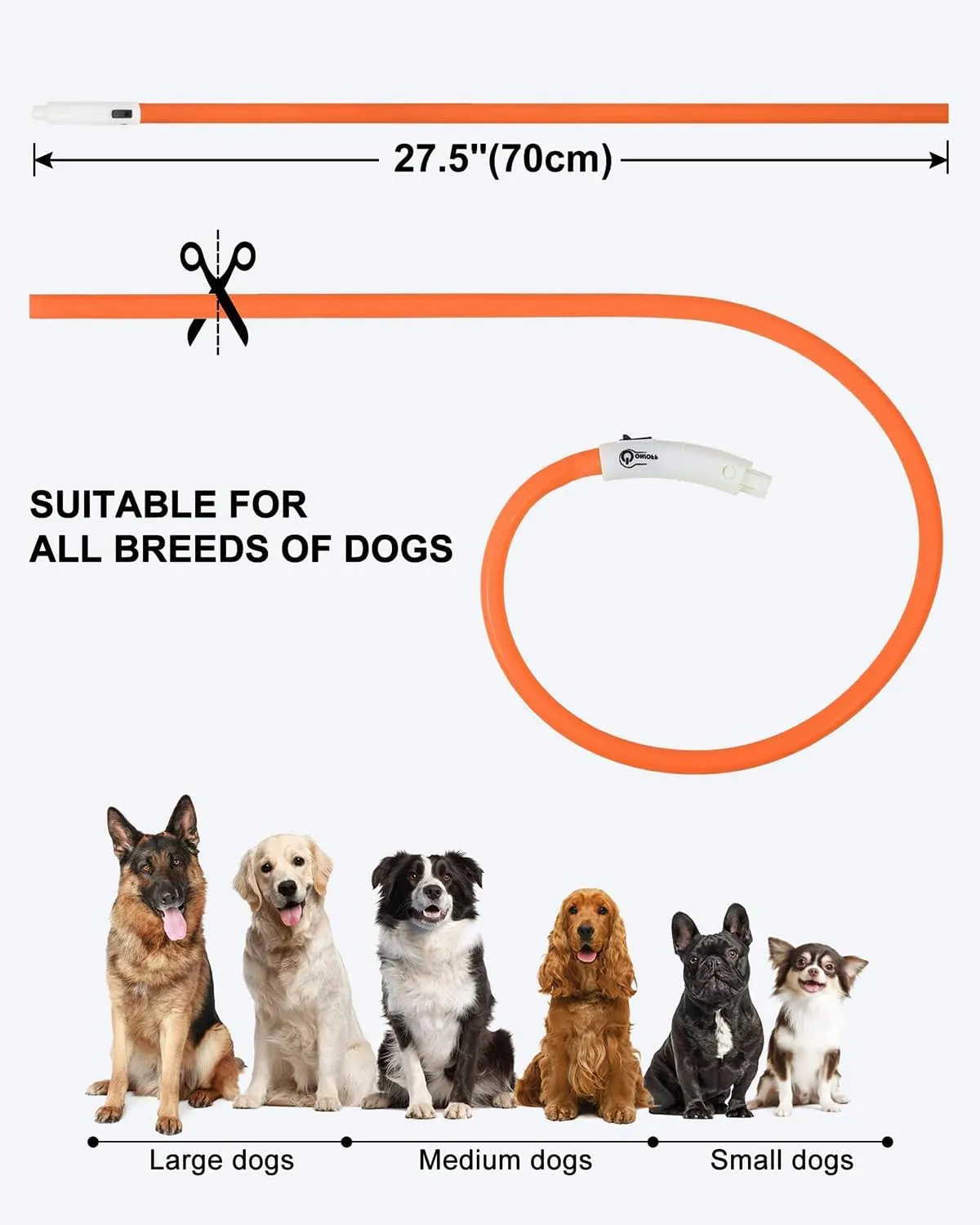 Joytale Light Up Dog Collar, Rechargeable Rainproof LED Collar for Night Walking Safety, Soft Silicone Glow in The Dark, Suitable for Small Medium Large Dogs, Orange