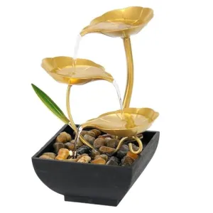 OffyBird Metal Tabletop Water Fountain - Decor Ornaments with Waterfall Desktop Lotus Fountains, Deep Basin and Natural River Rocks, Indoor Zen Relaxation for Office, Bedroom Decor Item