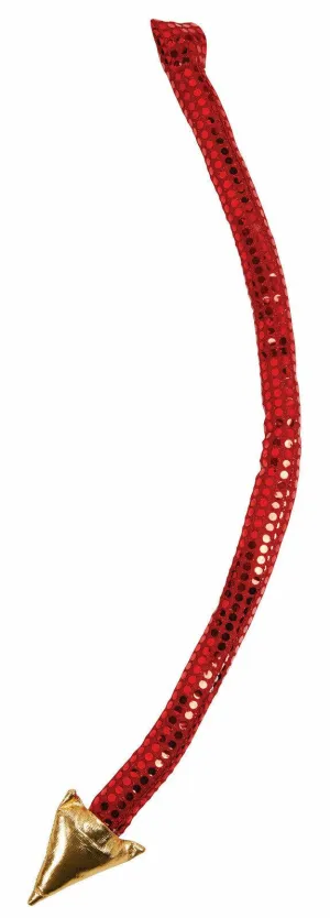 Red Sequin Devil Tail with Gold Tip Halloween Fancy Dress Costume Accessory