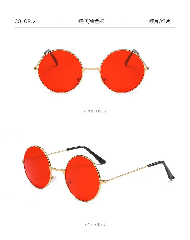 Retro Small Round Hippie Sunglasses Fashion Circle Metal Frame Sun Glasses Disco Party Candy Color Lens Eyewear for Women Men