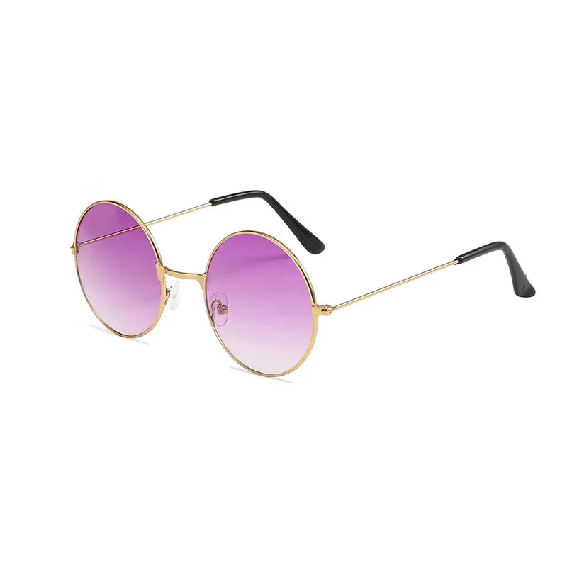 Retro Small Round Hippie Sunglasses Fashion Circle Metal Frame Sun Glasses Disco Party Candy Color Lens Eyewear for Women Men