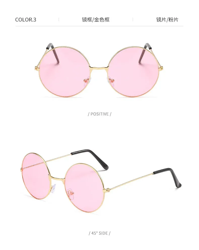 Retro Small Round Hippie Sunglasses Fashion Circle Metal Frame Sun Glasses Disco Party Candy Color Lens Eyewear for Women Men