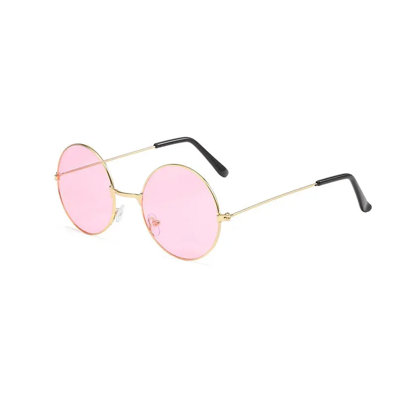 Retro Small Round Hippie Sunglasses Fashion Circle Metal Frame Sun Glasses Disco Party Candy Color Lens Eyewear for Women Men