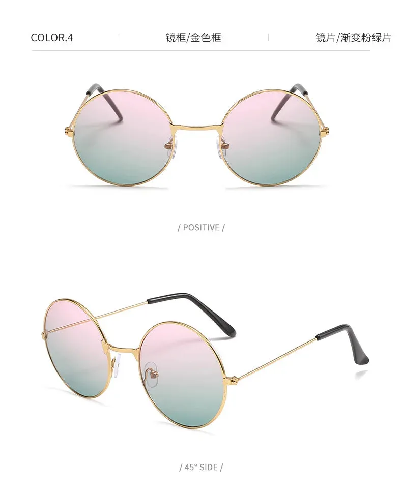 Retro Small Round Hippie Sunglasses Fashion Circle Metal Frame Sun Glasses Disco Party Candy Color Lens Eyewear for Women Men