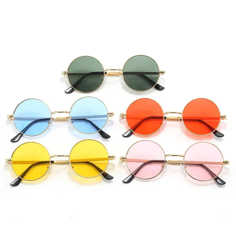 Retro Small Round Hippie Sunglasses Fashion Circle Metal Frame Sun Glasses Disco Party Candy Color Lens Eyewear for Women Men
