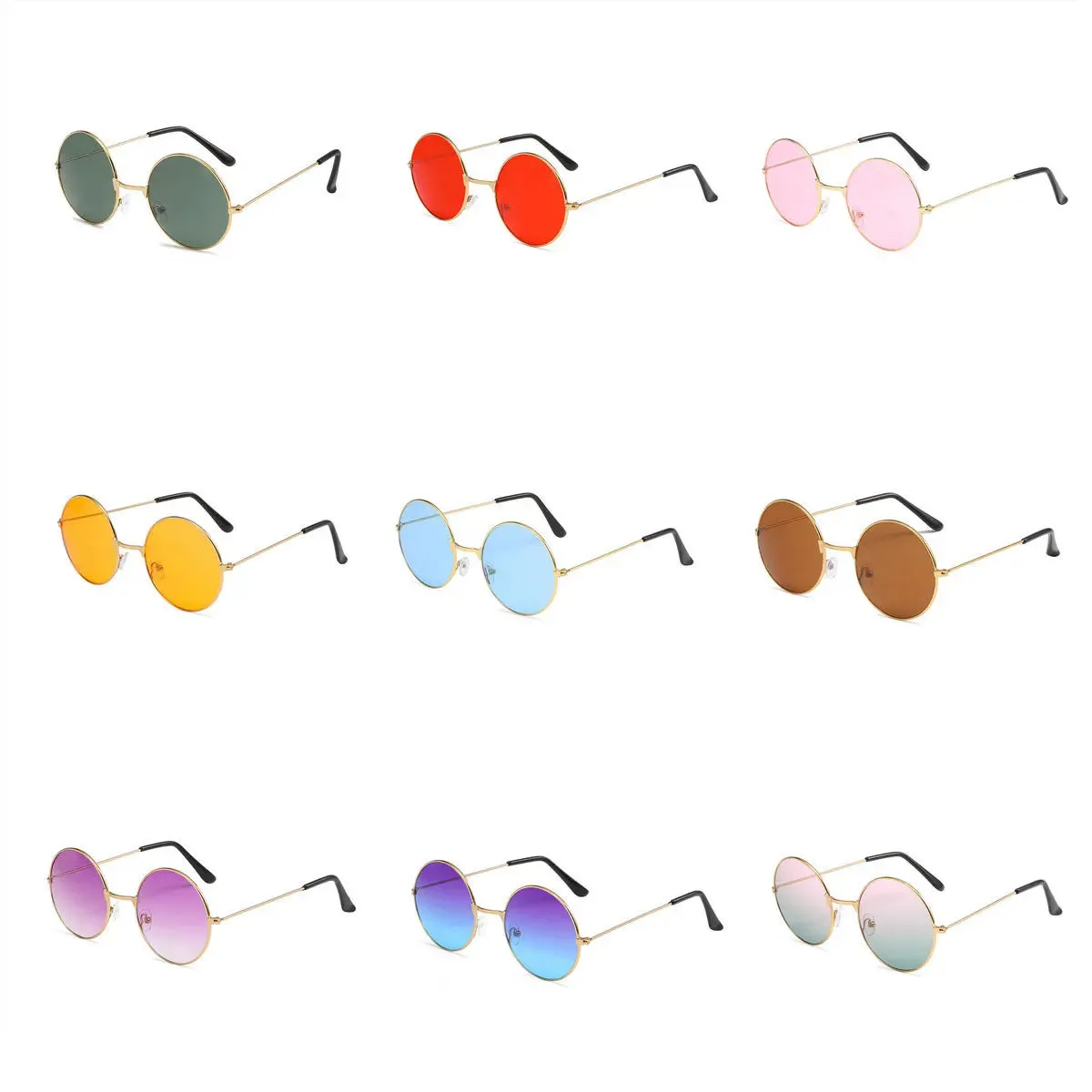 Retro Small Round Hippie Sunglasses Fashion Circle Metal Frame Sun Glasses Disco Party Candy Color Lens Eyewear for Women Men