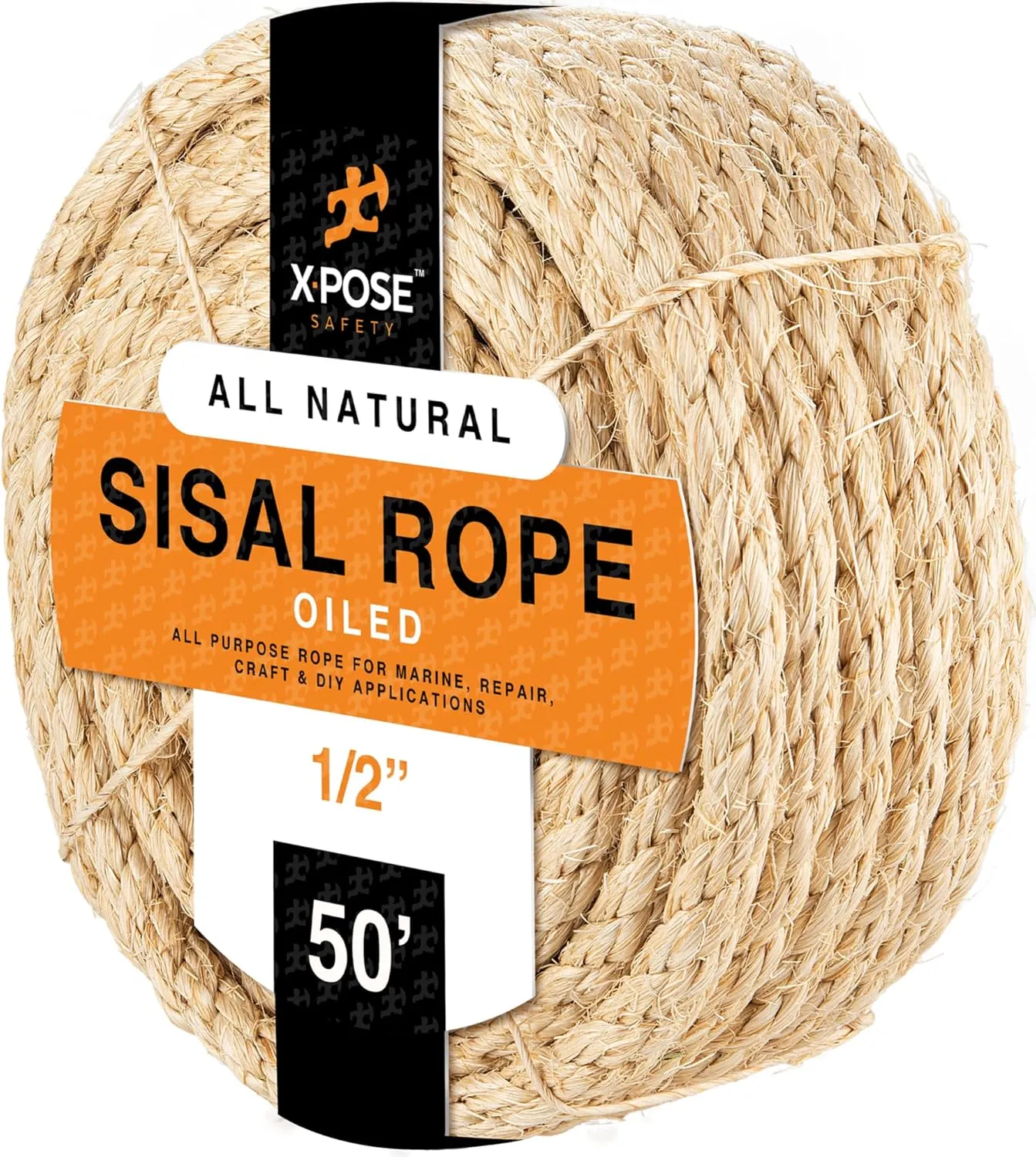 Sisal Rope - 1/2 Inch Thick Rope - 50 Ft Rope - Heavy Duty Durable Natural Fiber Rope - Crafts, Cat Scratching Post, Cat Tree Rope Replacement, Scratch Tower for Cats - Indoor/Outdoor Carpet