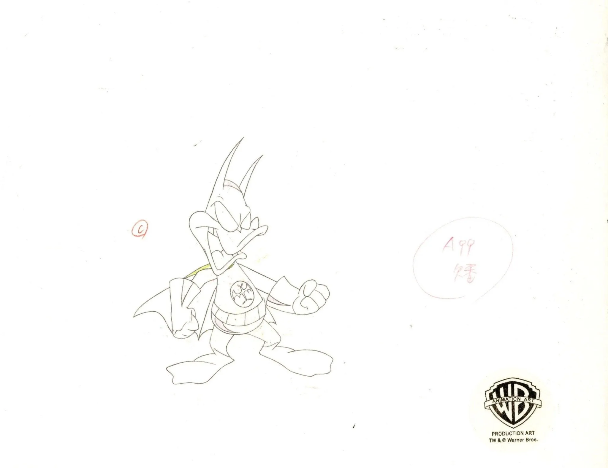 Tiny Toons Original Production Cel With Matching Drawing: Batduck