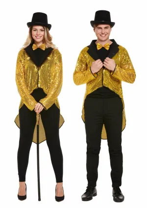 Unisex Gold Sequin Tailcoat Adults ringmaster circus Showman Costume Jacket