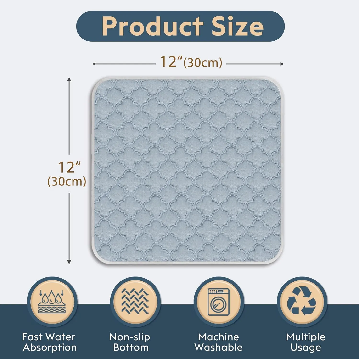 Washable Guinea Pig Cage Liner - 4 Pack Reusable Washable Pee PadsWaterproof Guinea Pig Bedding for Small Animal - Rabbit Bunny Hamster Puppy (Light Grey, 12" X 12" - 4 Pack)