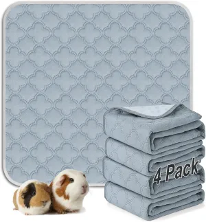 Washable Guinea Pig Cage Liner - 4 Pack Reusable Washable Pee PadsWaterproof Guinea Pig Bedding for Small Animal - Rabbit Bunny Hamster Puppy (Light Grey, 12" X 12" - 4 Pack)