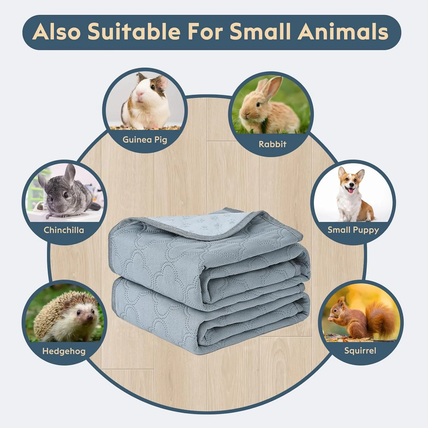 Washable Guinea Pig Cage Liner - 4 Pack Reusable Washable Pee PadsWaterproof Guinea Pig Bedding for Small Animal - Rabbit Bunny Hamster Puppy (Light Grey, 12" X 12" - 4 Pack)