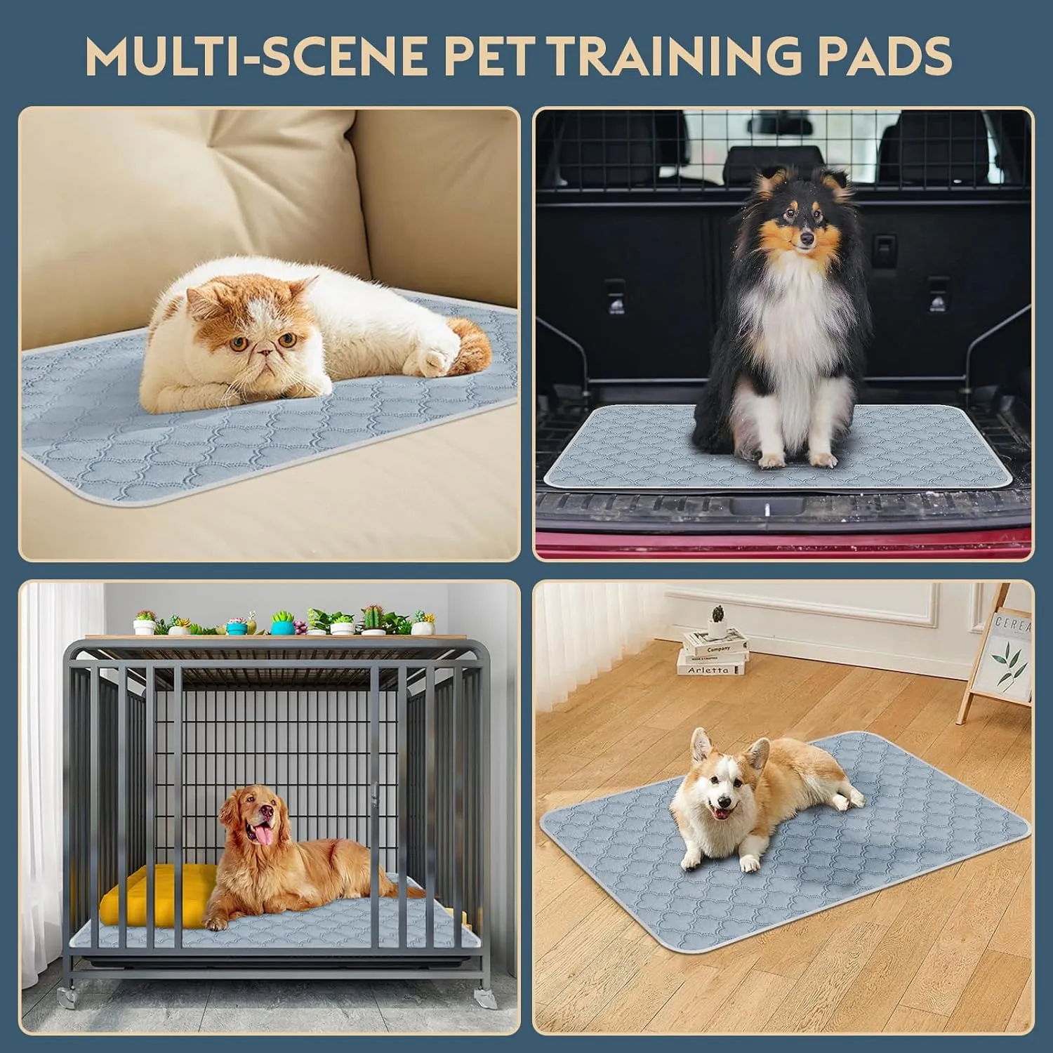 Washable Guinea Pig Cage Liner - 4 Pack Reusable Washable Pee PadsWaterproof Guinea Pig Bedding for Small Animal - Rabbit Bunny Hamster Puppy (Light Grey, 12" X 12" - 4 Pack)