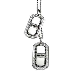 White Gold and Diamonds Dog Tag Necklace - 18-Karat Solid White Gold Double Dog Tags